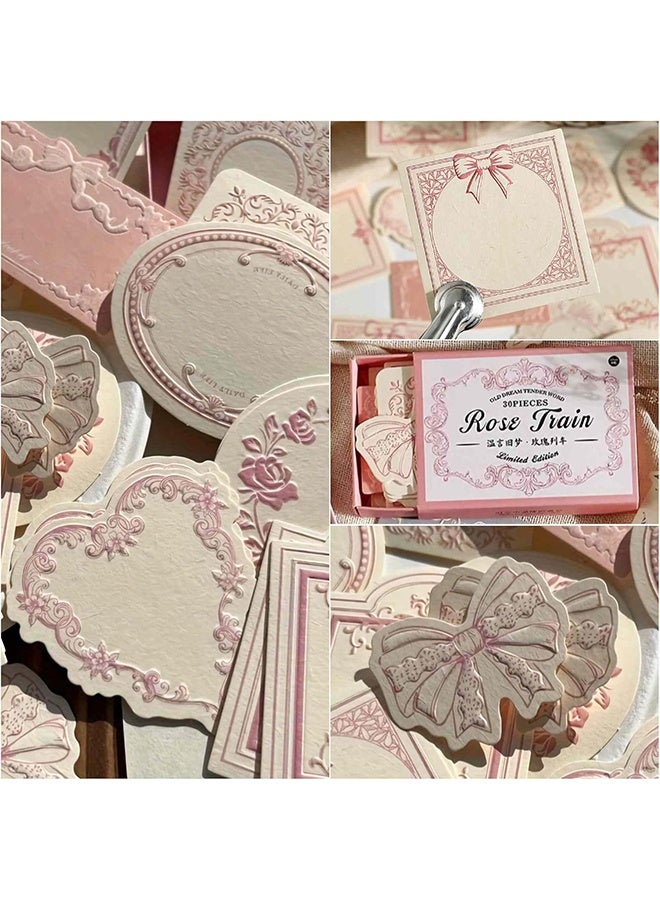 واي جيه مجموعة أوراق سكرابوكينغ قديمة الطراز بعدد 30 قطعة بحواف دانتيل وردية، مجموعة أدوات كتابة منقوشة بالزهور، أوراق كتابة زخرفية جمالية، مواد حرفية عتيقة لصناعة البطاقات، السكرابوكينغ والهدايا اليدوية، البطاقات التحية - Image 2